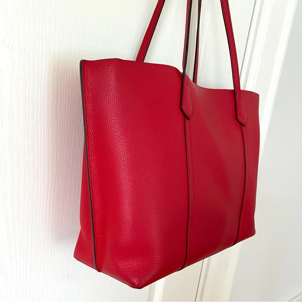 Tory Burch Perry Red Pebble Leather Triple Compartment Tote/Shoulder Bag - Picture 11 of 16